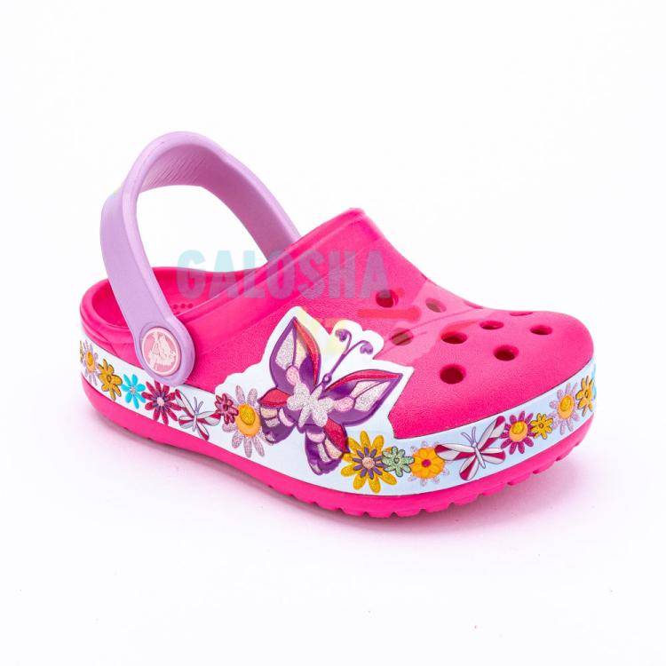 Розовые сабо для девочек CROCS Kids Fun Lab Butterfly Band Lights Clog